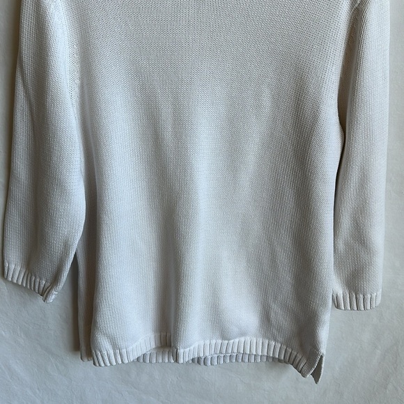 Lands’ End white 3/4-sleeve crew neck sweater, size M - Picture 3 of 7